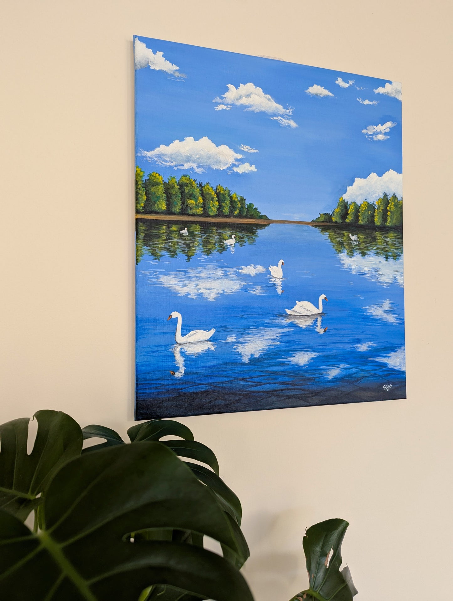 Swan Symphony Acrylic Canvas Painting